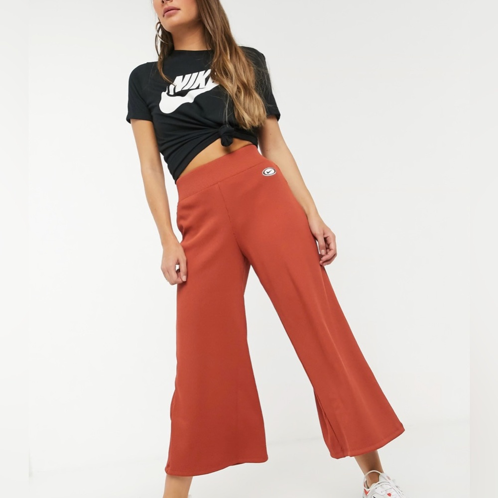 Nike NWT ribbed XL high waist wide leg joggers in rust - Picture 1 of 12